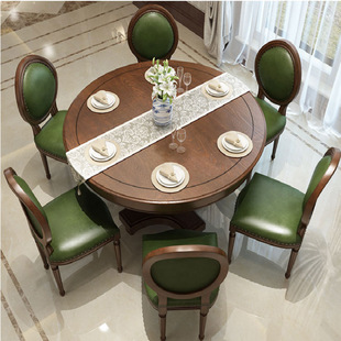 美式乡村实木圆餐桌大户型复古别墅会所圆桌欧式餐厅圆形饭桌6人