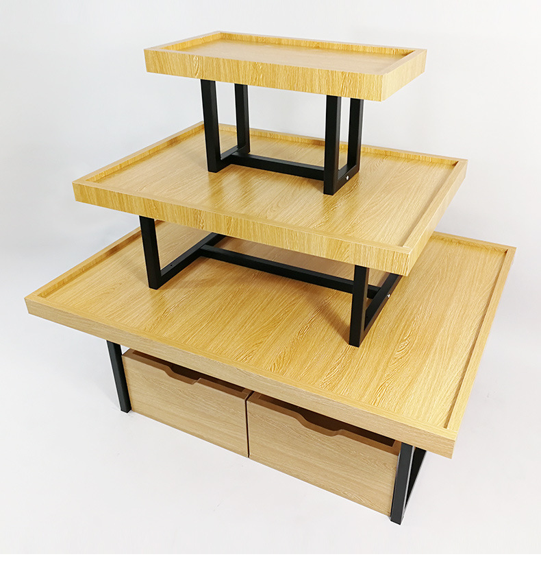 三层流水台展示台母婴店中岛柜化妆品饰品木质台文具店展示架