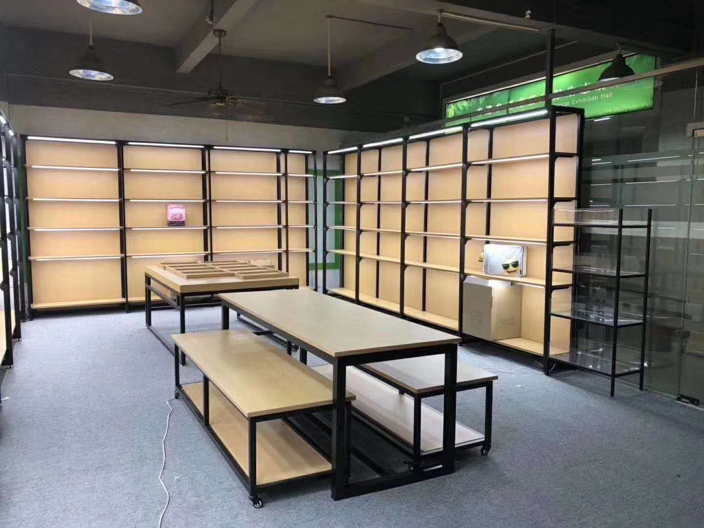 直角弧形超市便利店钢木货架商超木质展柜母婴店单面双面展架
