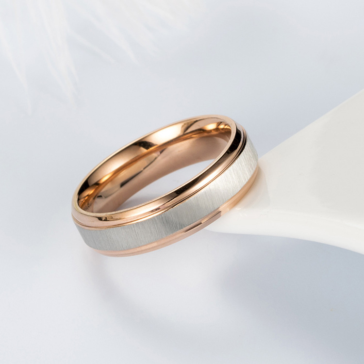 韩版玫瑰金横沙戒指 男女款拉丝指环 简约尾戒 情侣对戒定制批发