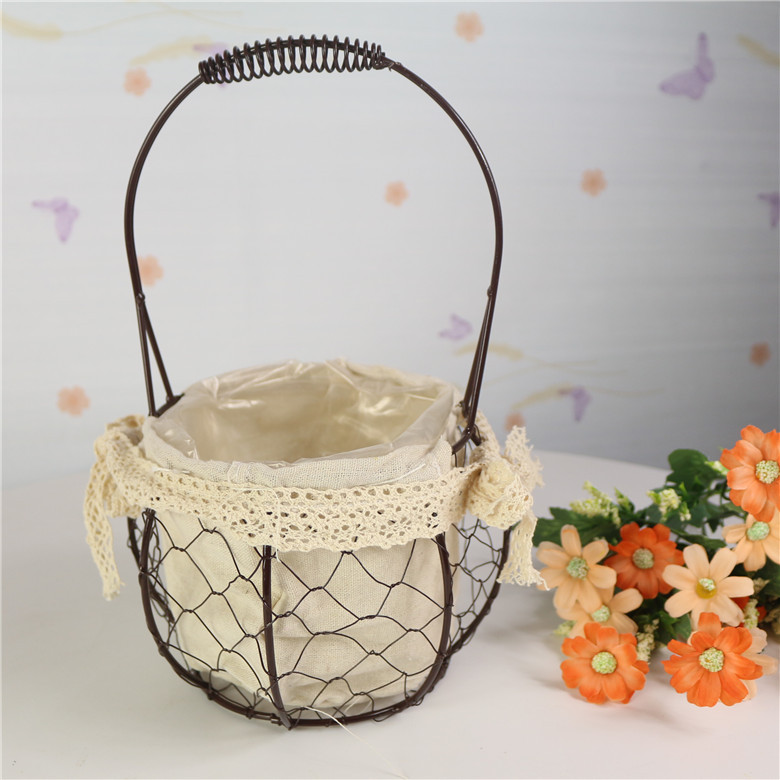 铁丝网正方形花篮铁艺花篮 鲜花包装材料收纳篮 提花篮田园家居饰