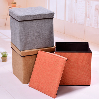 日系家居收纳凳 纯色无纺布可折叠衣物正方形收纳凳 现货批发