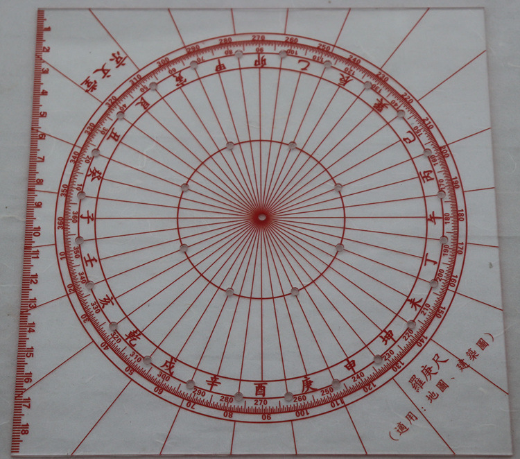 正品 京文堂6寸透明罗盘 户型定位玄空飞星风水立极尺厚33孔
