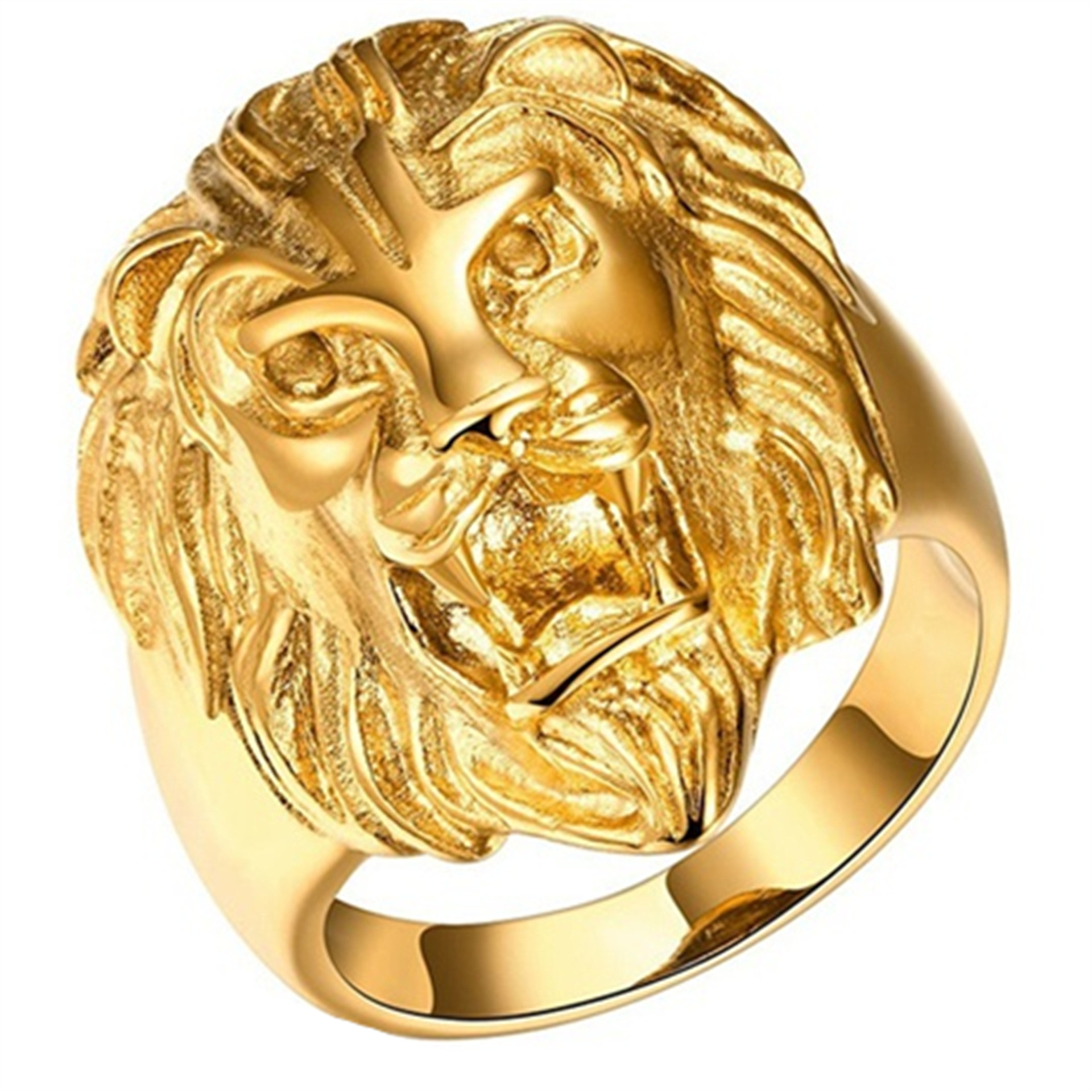 欧美时尚摇滚嘻哈饰品金色霸气狮子头钛钢不锈钢朋克男士戒指指环