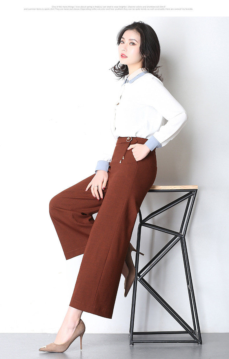 春季焦糖色阔腿裤女九分裤2018新款韩版高腰宽松百搭直筒宽腿裤子