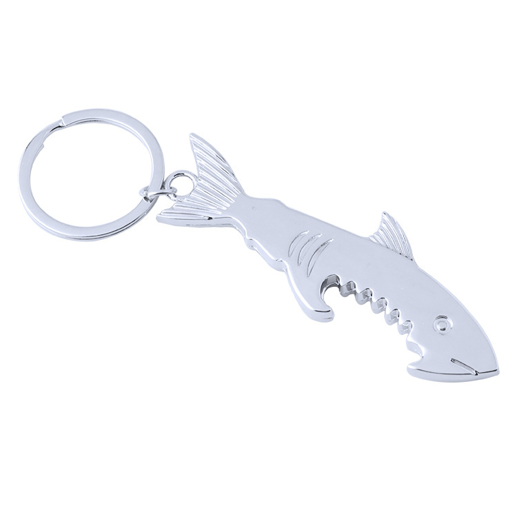 Metal Shark Bottle Opener Key Ring Creative Keychain Pendant Screwdriver Keychain Accessories Laser Sculpture Gift