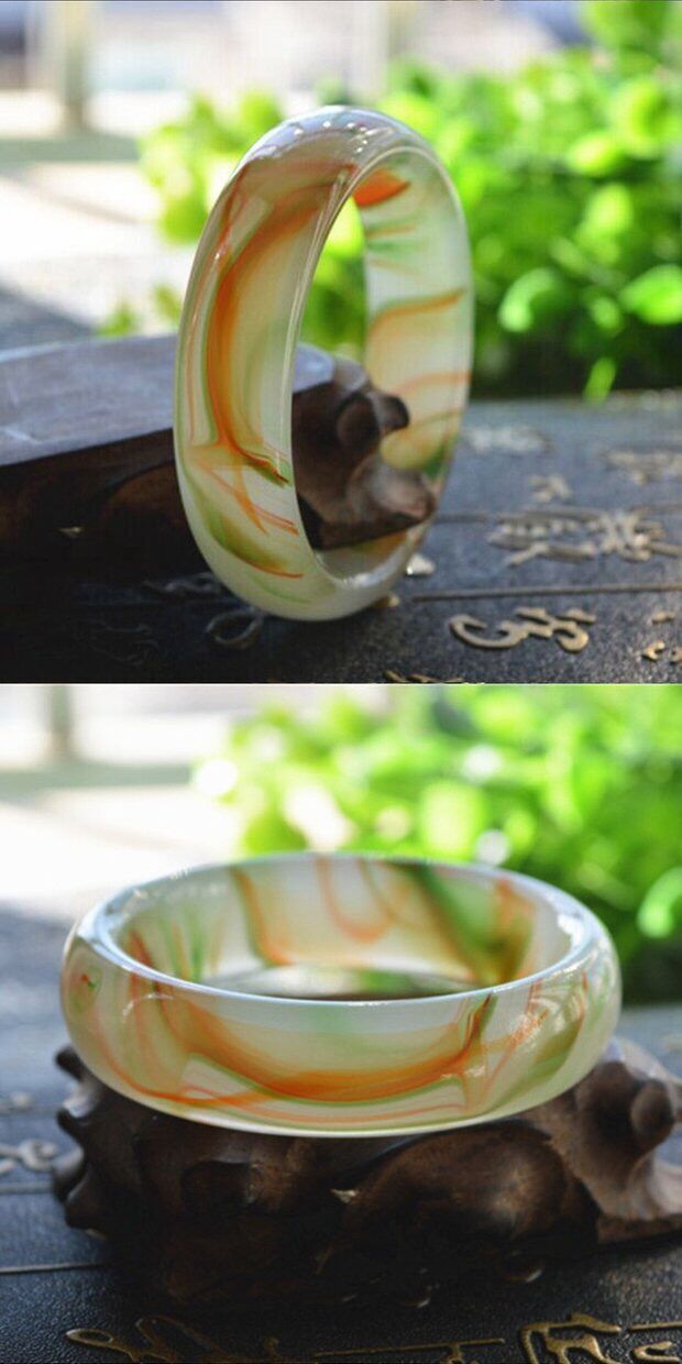 三彩色手镯女款手镯子翡翠色手镯花色手镯玉石色