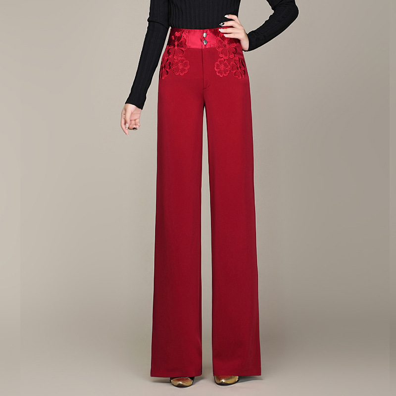 2023 Spring and Autumn New High-Waisted Trousers Wide-Leg Pants for Women Casual Long Pants Korean Style Large Size Loose Middle-Aged One Piece Dropshipping