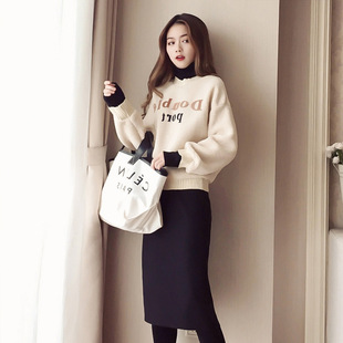 套装裙女秋冬洋气赫本风羊羔毛卫衣加搭配针织裙子御姐心机两件套