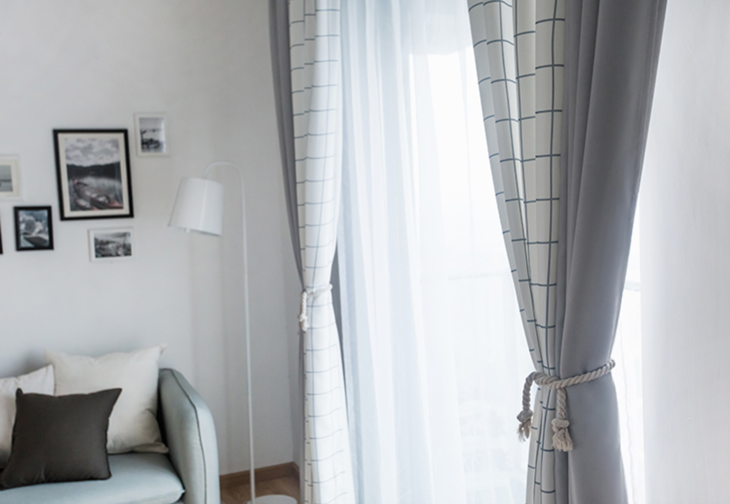 韩式北欧简约现代ins格子印花窗帘卧室客厅飘窗办公室遮阳光窗帘