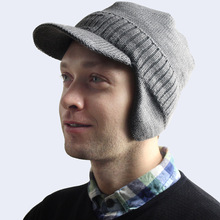 针织帽鸭舌男士加绒帽子有檐秋冬季套头帽围脖套装护耳保暖毛线帽