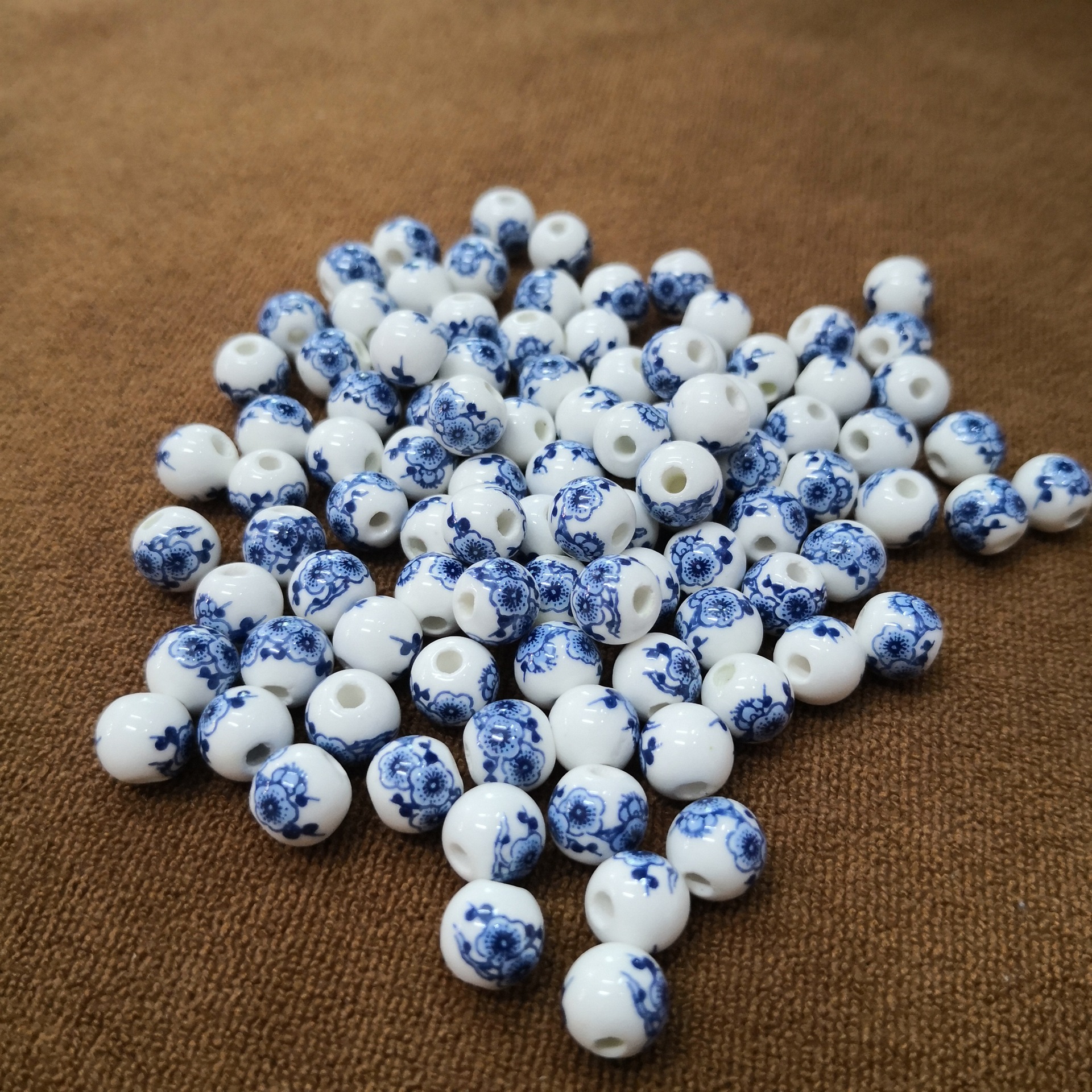 陶瓷珠子散珠 diy 8mm贴花圆珠 陶瓷饰品配件 手链项链配件 厂家