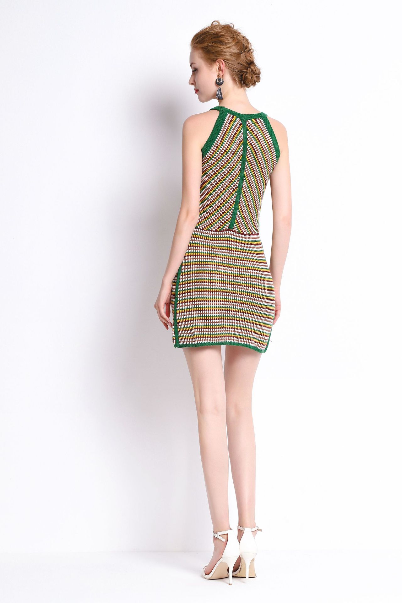 2018夏季新款修身显瘦针织中长裙女时尚吊带多色钩针连衣裙女装