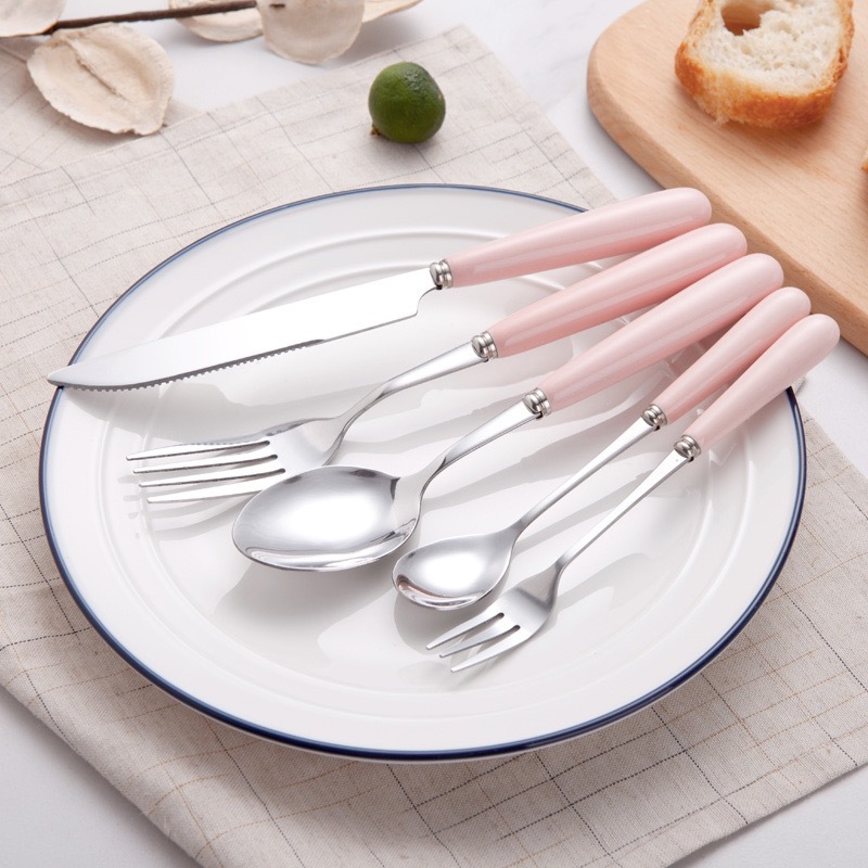 Western Tableware Household Ceramic Stainless Steel Knife, Fork and Spoon Steak Knife Tableware Set Creative Western Food Fruit Fork Spoon