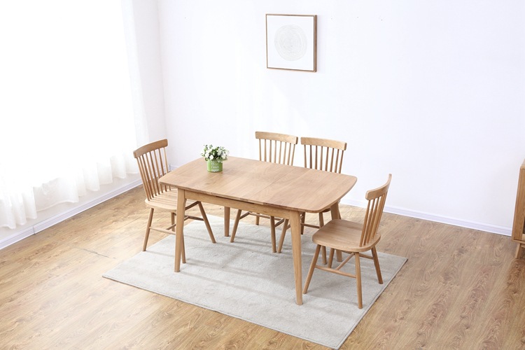 简约白橡木推拉餐桌可调节大小餐桌全木折叠实木餐桌可伸缩拉长