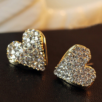 韩国精美镶钻爱心耳钉 时尚饰品气质ol璀璨耳环 混批现货-阿里巴巴