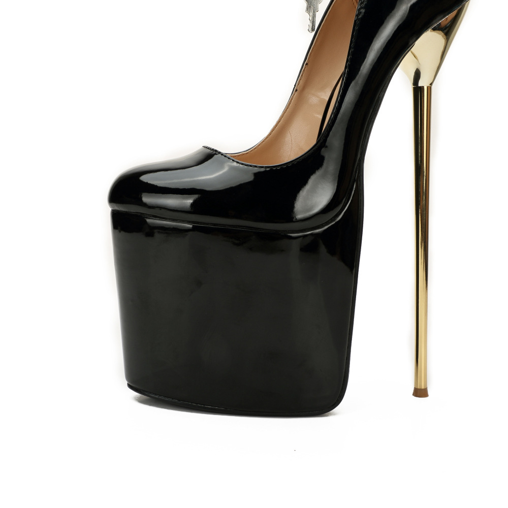 黑丝美a-92款22厘米细跟圆头带锁情趣高跟鞋速卖通货源