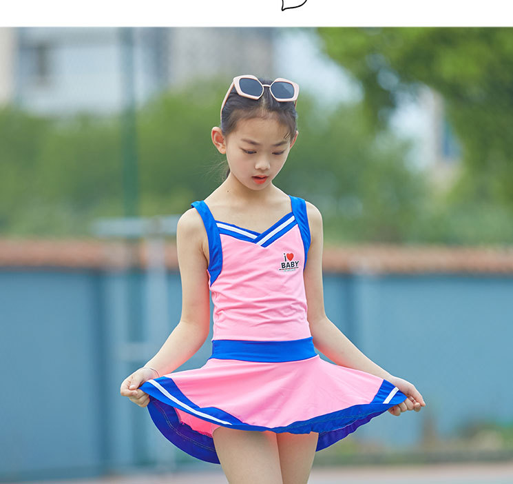 儿童泳衣女孩中大童学生运动温泉泳装大码保守平角连体裙式游泳衣