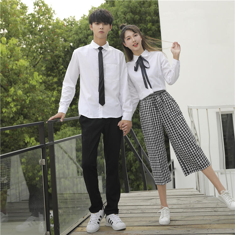 夏初高中学生装班服jk制服学院风校服文艺黑白格情侣毕业表演服