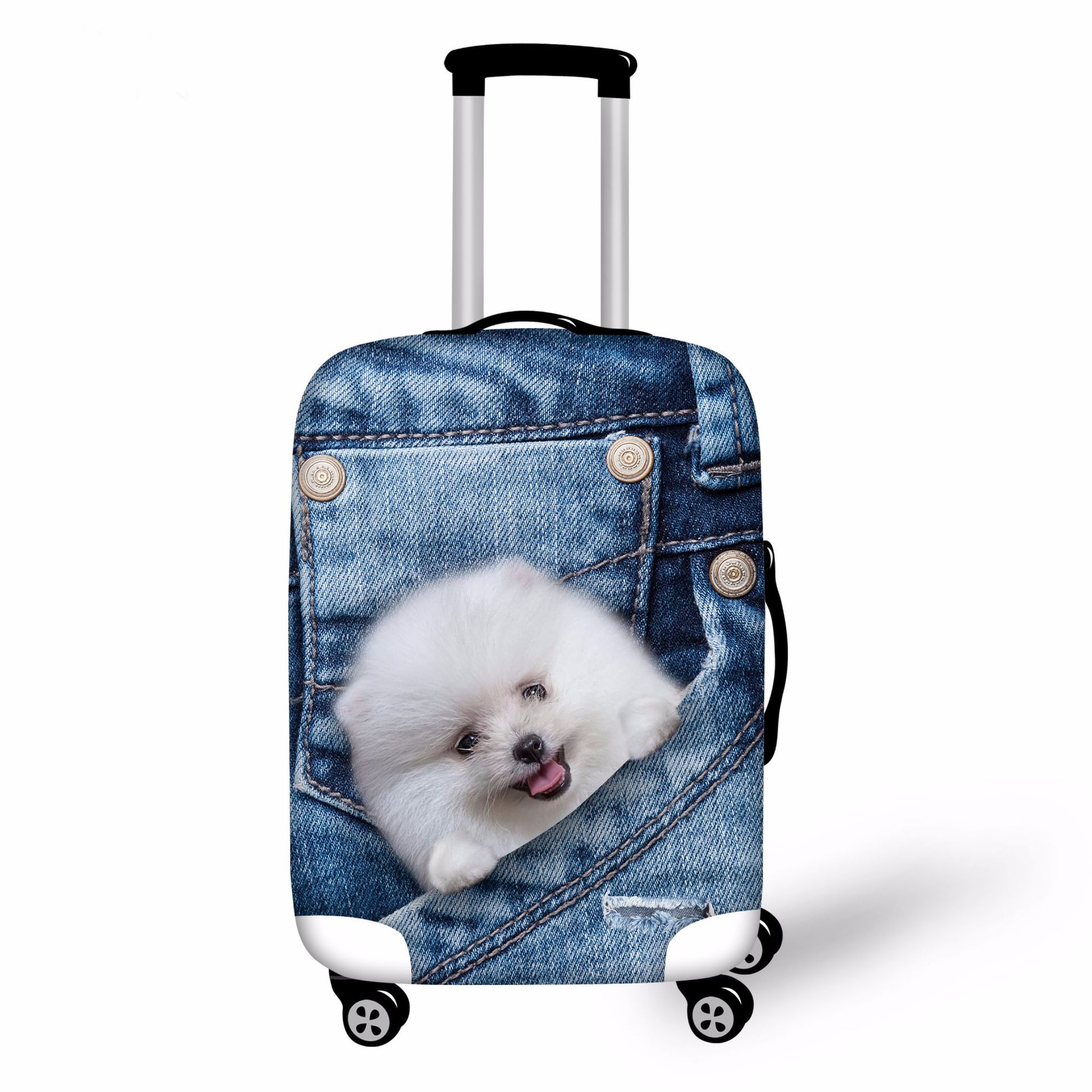 新款行李箱保护套一件代发 涤纶拉杆箱套创意3d牛仔猫狗保护罩