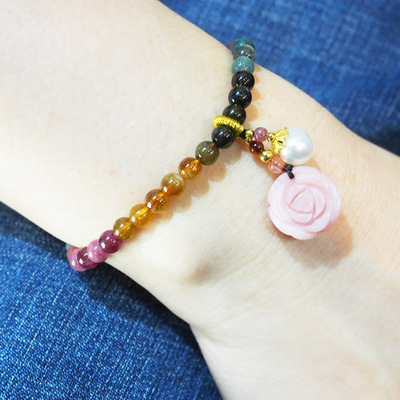 玉钰碧玺手链女紫云母手串通透巴西水晶时尚天然旺夫碧玺手串彩宝