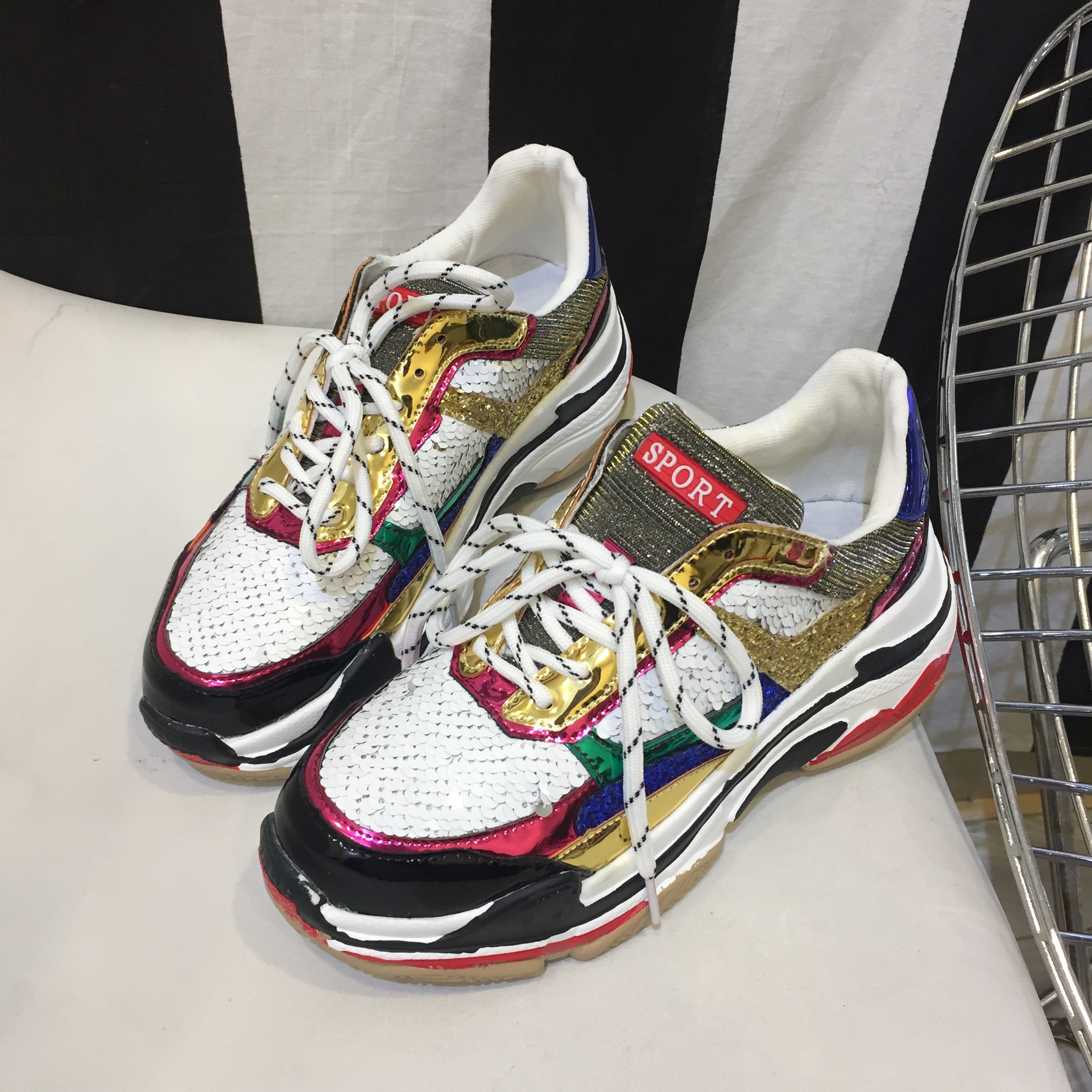 彩色亮片bling老爹鞋厚底圆头2018春新品韩国沈阳鞋休闲运动鞋女