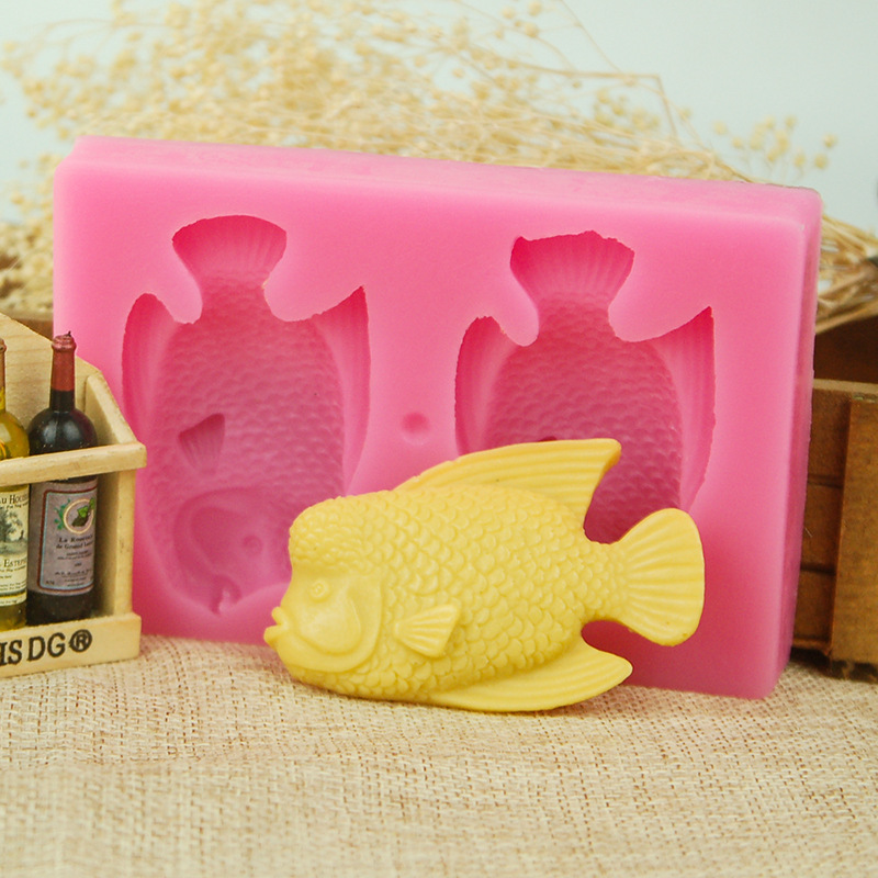 罗汉海洋鱼模具翻糖巧克力蛋糕模糖艺盐雕盘式模具烘焙三维鱼模具