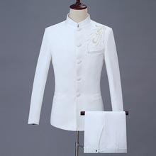 厂家直批白色青年复古民国服装新款男士修身正装演出服主持人礼服