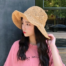 韩版夏天镂空可折叠大沿帽手工编织草帽女海边沙滩帽度假遮阳帽子