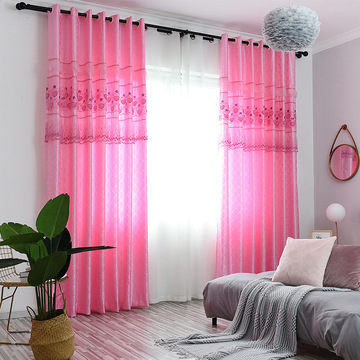 厂家批发定制清新淡雅粉色客厅窗帘田园风格小清新卧室窗帘批发