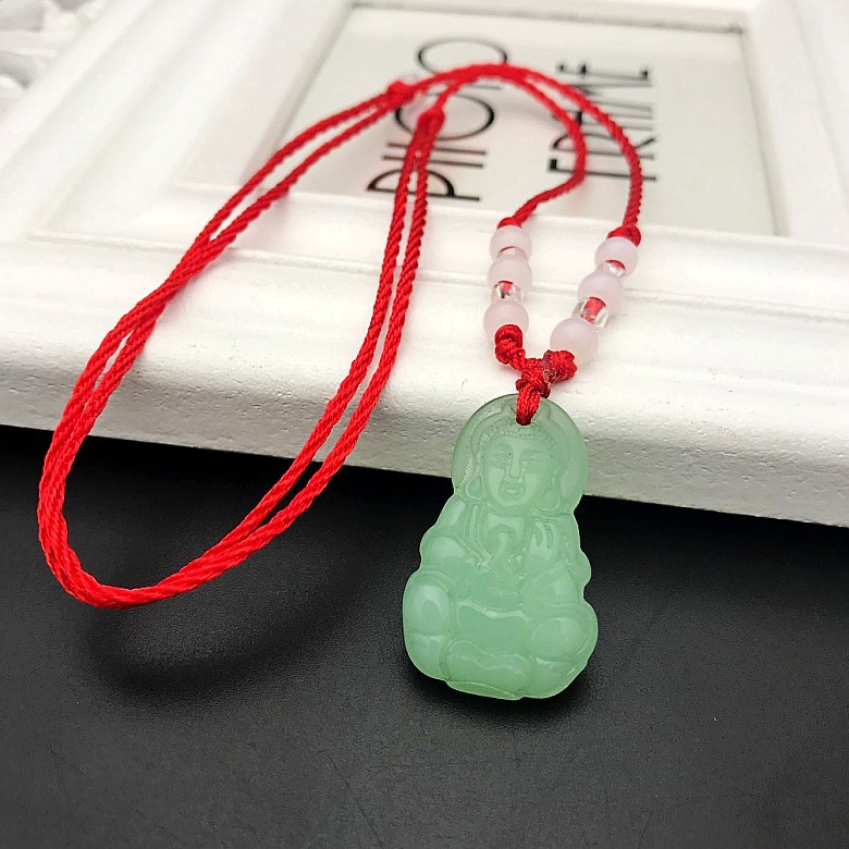 仿白玉佛观音吊坠红绳项链男女情侣玻璃材质项坠批发义乌饰品货源