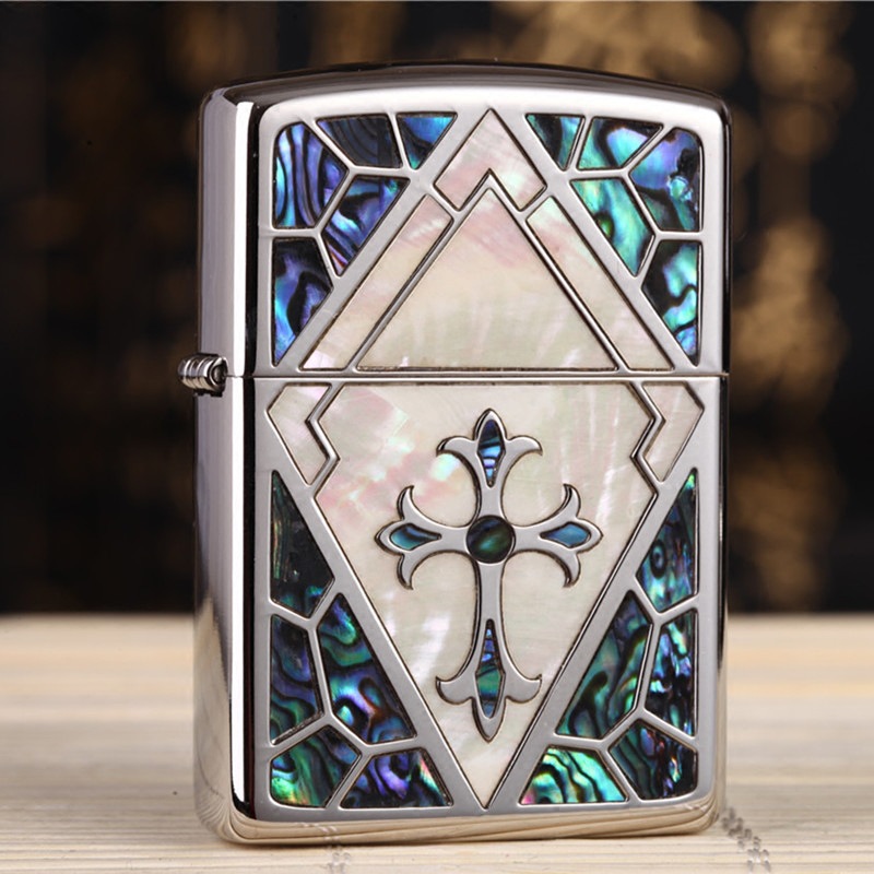 zippo 日版 镶嵌天然贝壳 克罗心系列 盔甲十字架