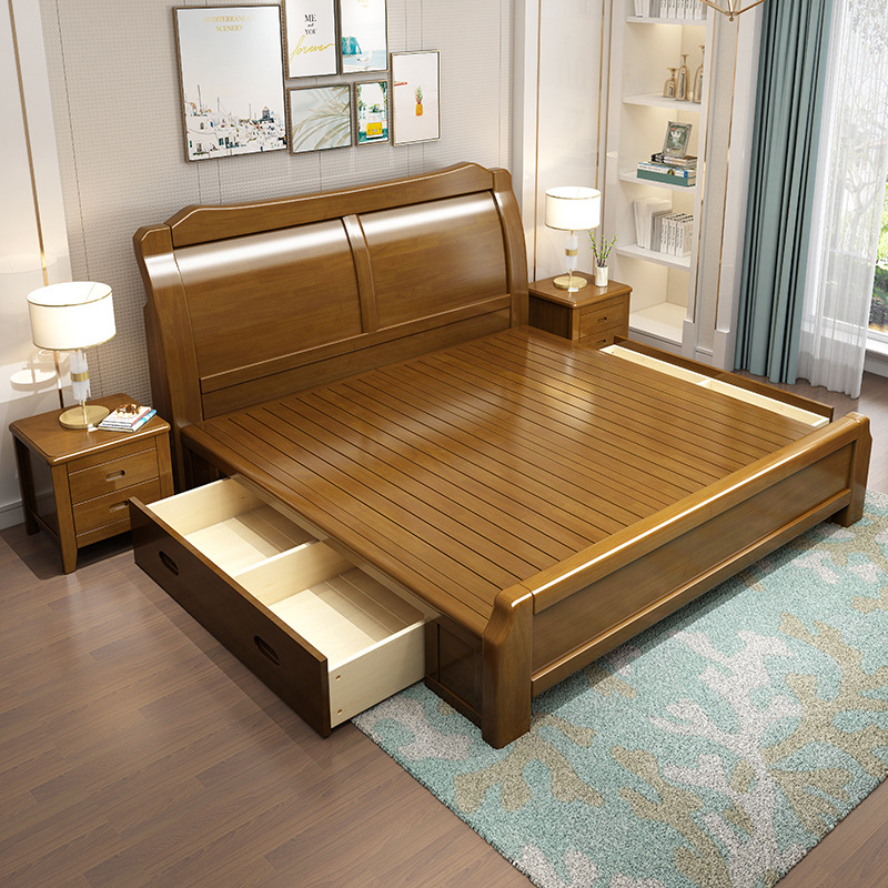 实木床橡木儿童床单人1.5米公主1.8米床储物大抽双人床全实木家具