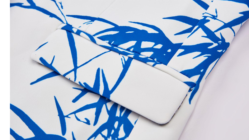 大码欧美外贸跨境中国风蓝色竹子印花西服套装夜店舞台演出礼服