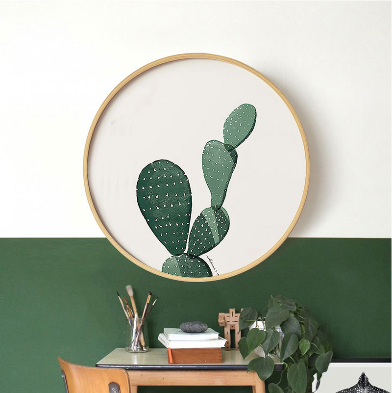 仙人掌创意圆形客厅装饰画北欧风ins壁画卧室餐厅小清新个性挂画