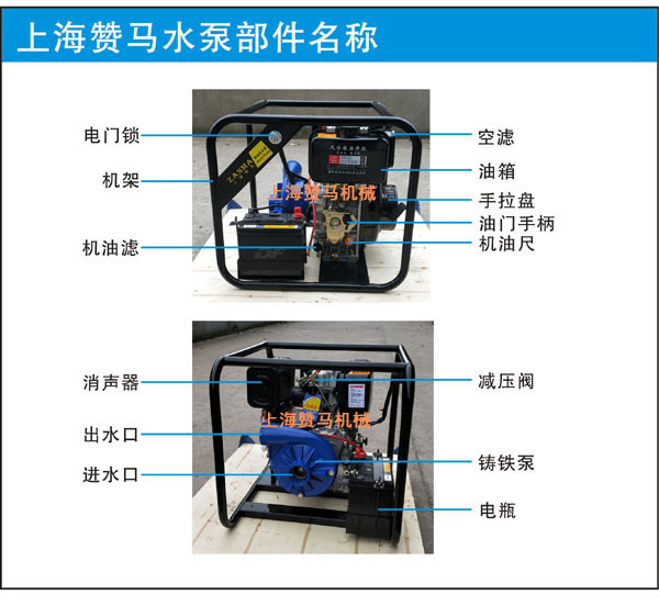 赞马2寸柴油高压水泵铸铁离心泵电启动7马力防汛应急救灾抽水机泵