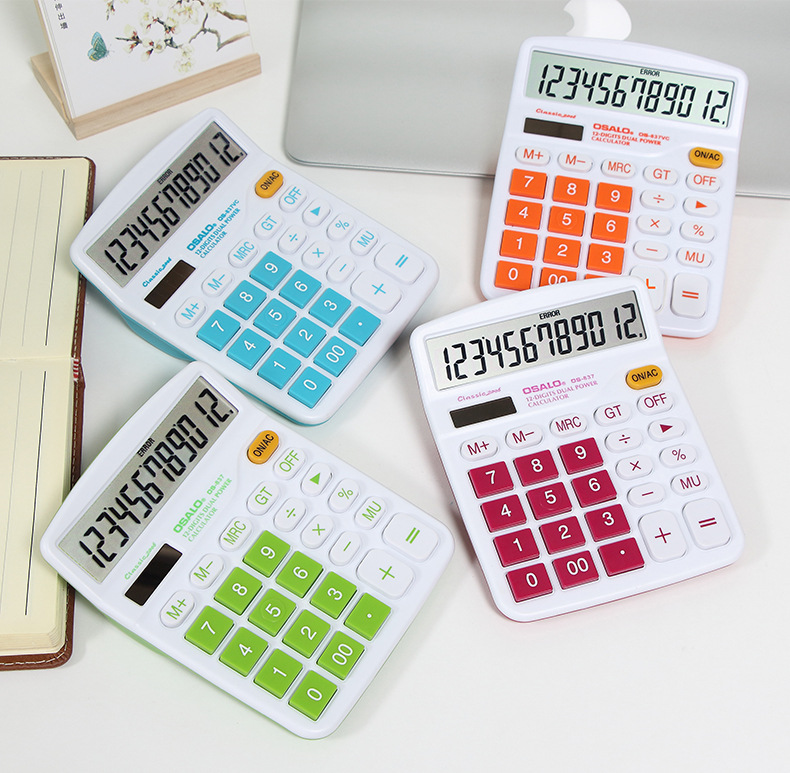 837计算器生产厂家台式款太阳能双电源abs塑料12位显示彩色计算器