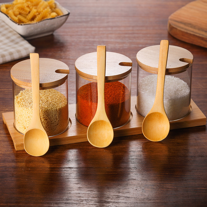 kitchen accessory kitchen appliance Factory Production Wholesale Glass Seasoning Spice Jar Kitchen Supplies Seasoning Containers Glass Spice Box Sets with Wooden Spoon