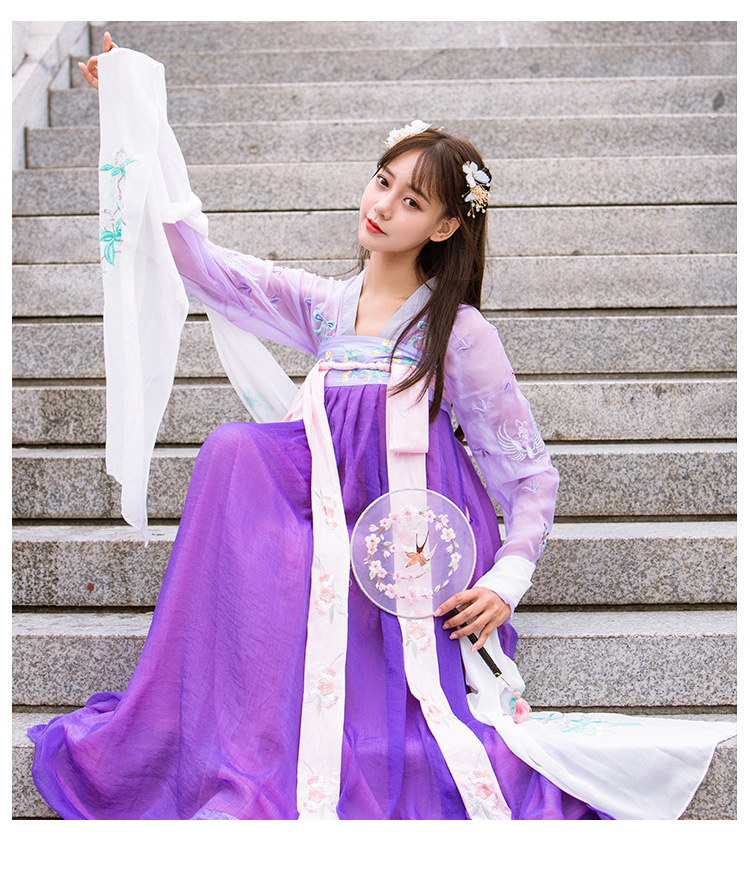 81091古典汉服刺绣花双层齐胸襦裙披帛长裙日常古装套装舞蹈服