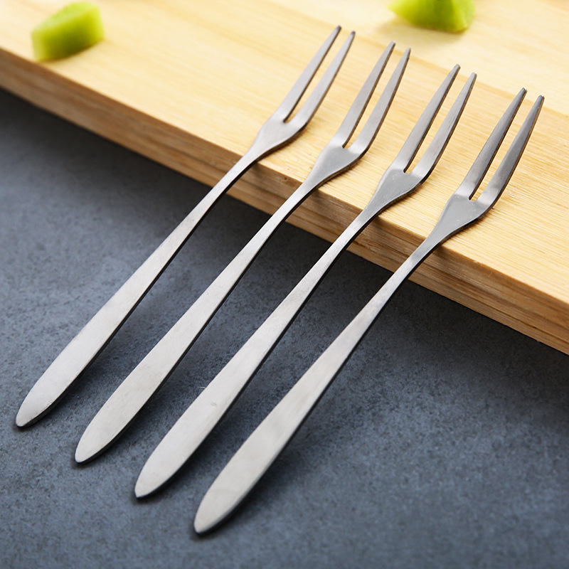不锈钢水果叉时尚水果签甜品月饼蛋糕小叉点心刀叉二齿水果叉