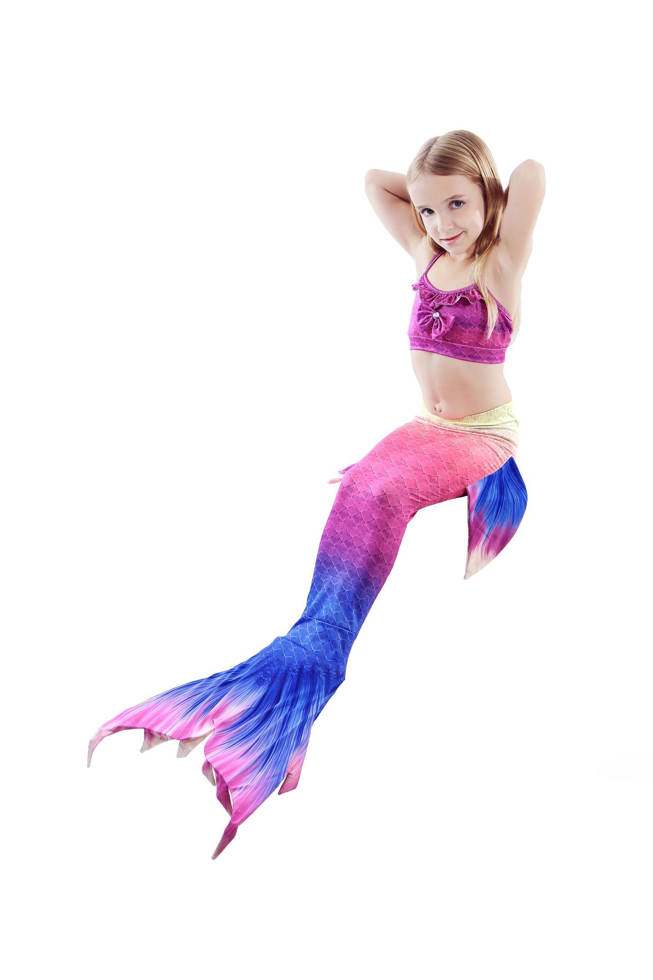 新款美人鱼泳衣儿童美人鱼尾巴泳衣三件套 女童美人鱼比基尼泳装