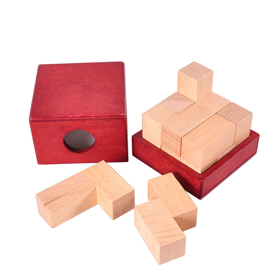 木制玩具益智玩具孔明锁鲁班锁方锁索玛立方盒装立方体榉木大号