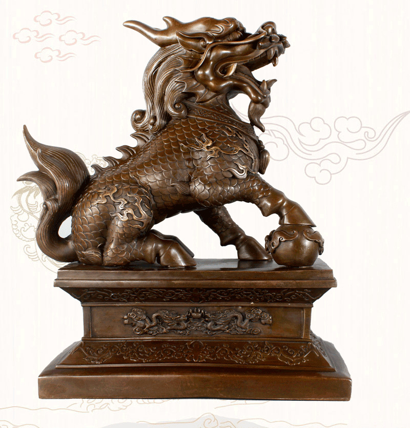 祥狮铜麒麟摆件一对 大号铜财富麒麟摆件一对铜元宝麒麟开业礼品