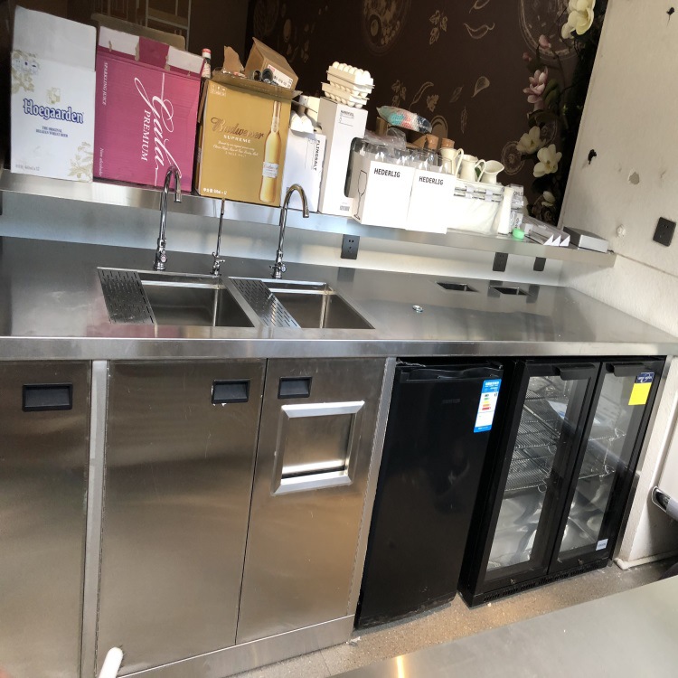 不锈钢水吧一体柜操作台酒吧工作台奶茶水吧台柜厂家专业设计定制