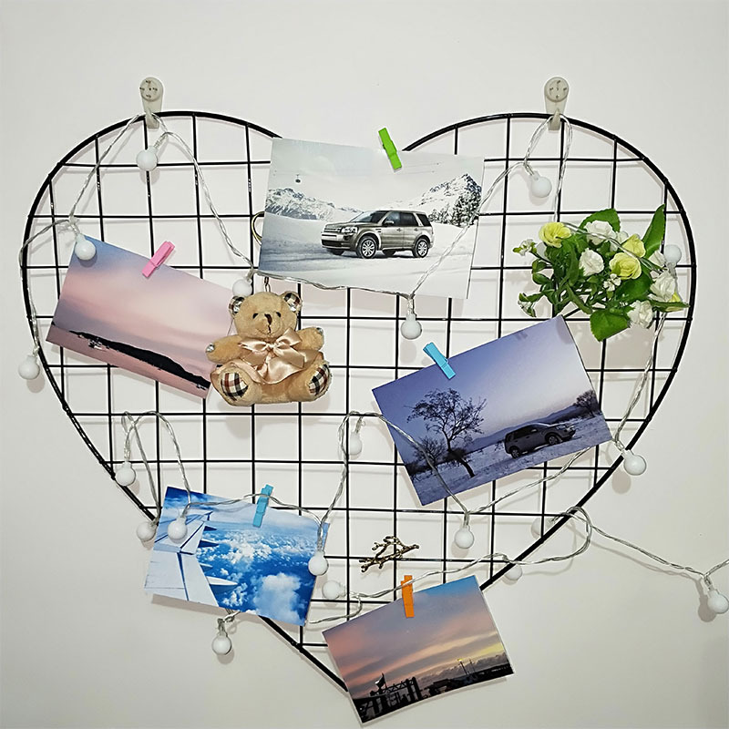 Girl Love Heart-Shaped Iron Mesh Photo Wall Decoration Hanging Ins Dormitory Bedroom Background Wall Supermarket Mesh Rack