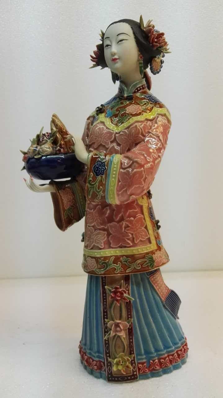 林伟东大师作品正品初夏荷花姑娘石湾陶瓷公仔古典仕女美女装饰