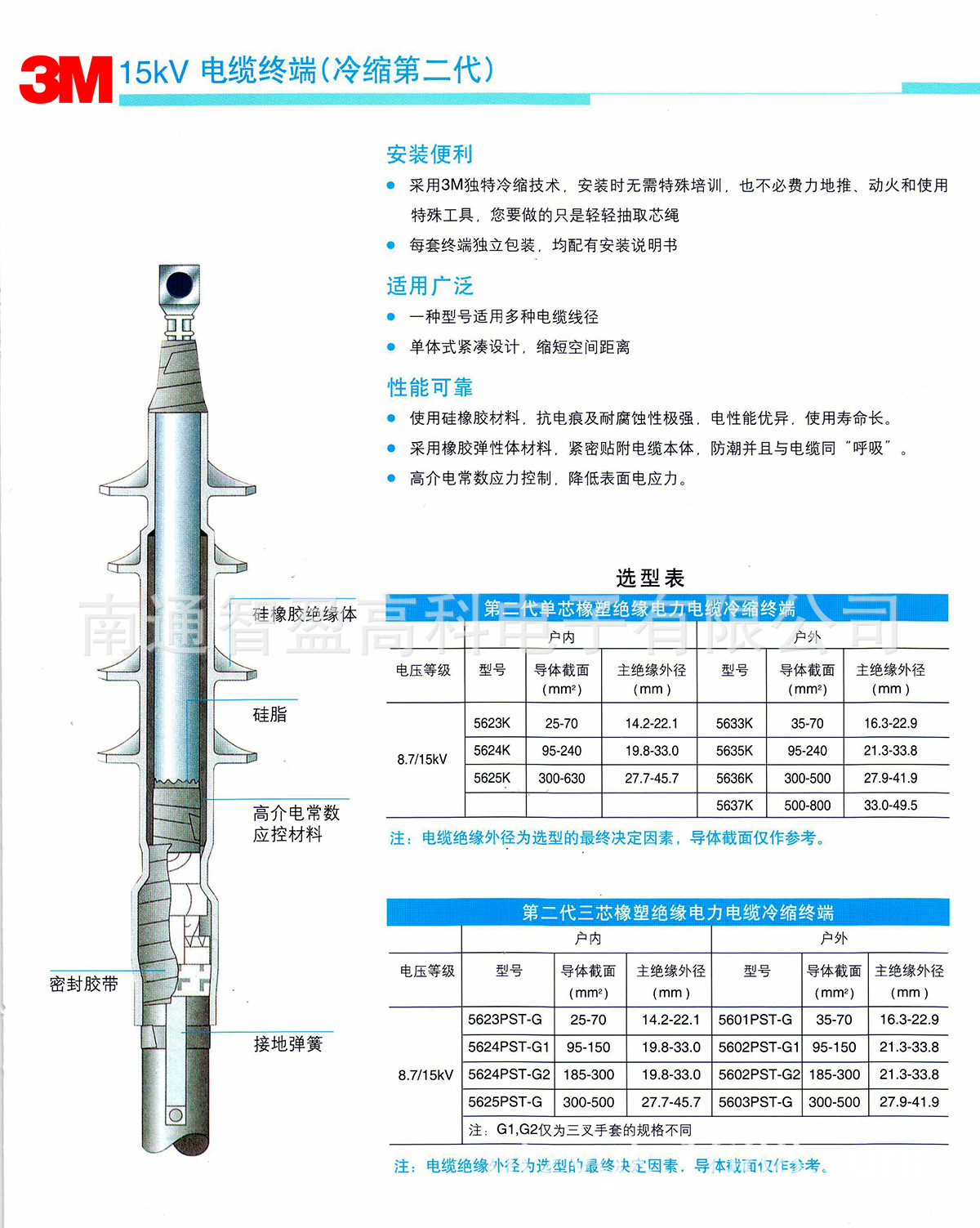 3m冷缩电缆头_型号_5636k_10kv冷缩单芯户外终端