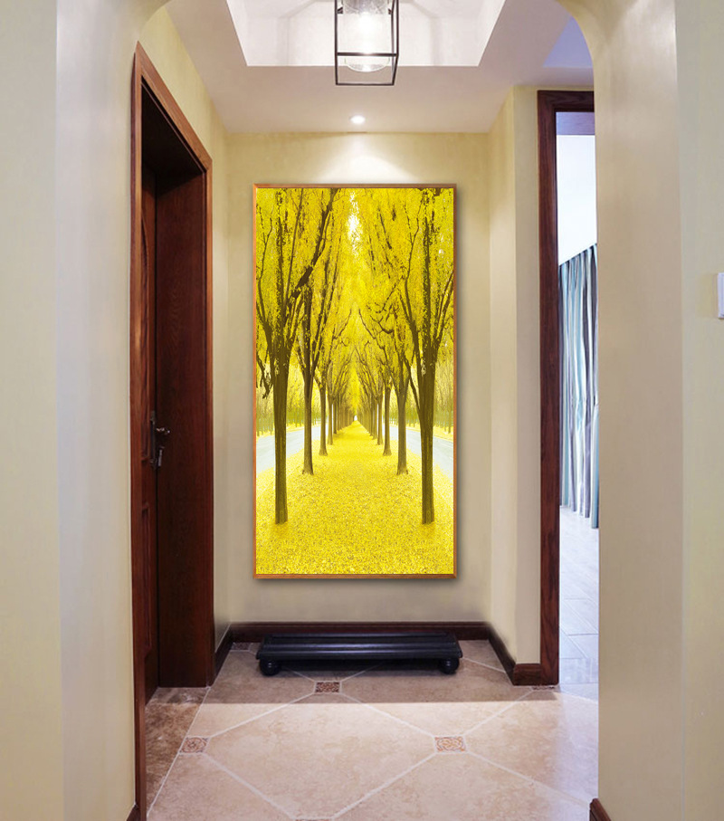 黄金满地寓意玄关装饰画楼梯走廊过道竖版挂画鹿进门入户壁画代发