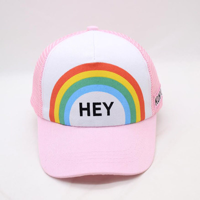 小清新彩虹儿童网帽 个性弯檐马卡龙色透气夏季棒球帽嘻哈帽子