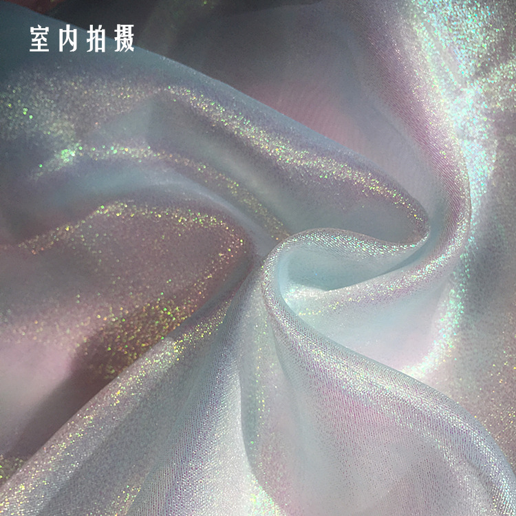现货 七彩纯色欧根纱面料 印度纱人鱼纱高密 优质镭射欧根纱面